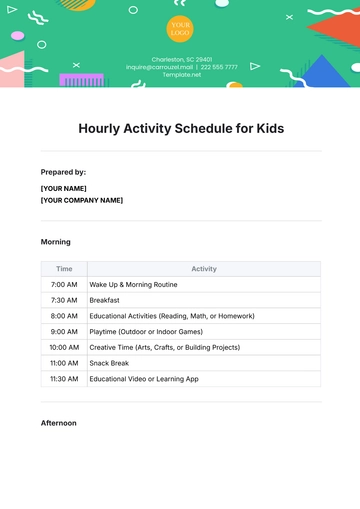 Free Hourly Activity Schedule Template for Kids to Edit Online