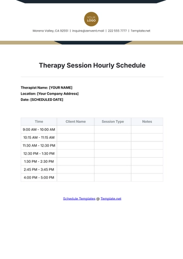 Free Therapy Session Hourly Schedule Template to Edit Online