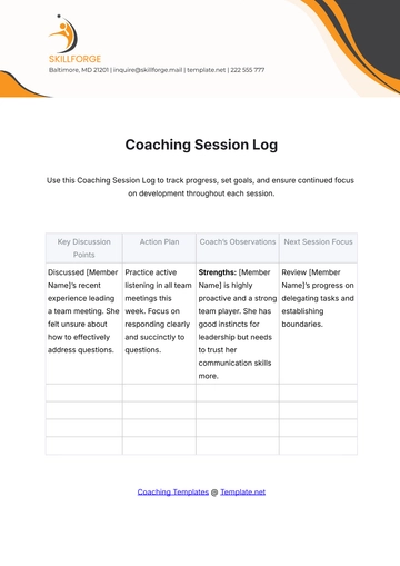 Free Coaching Session Log Template to Edit Online