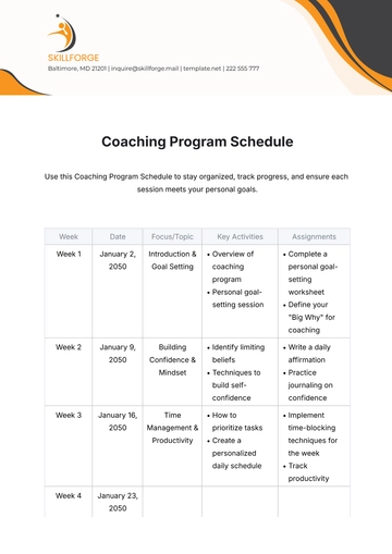 Free Coaching Program Schedule Template to Edit Online