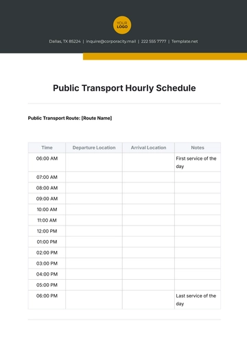 Free Public Transport Hourly Schedule Template to Edit Online