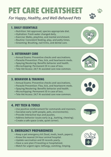 Free Pet Care Cheatsheet Template to Edit Online