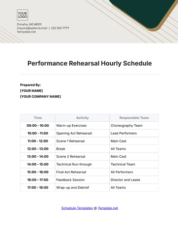 Free Performance Rehearsal Hourly Schedule Template to Edit Online