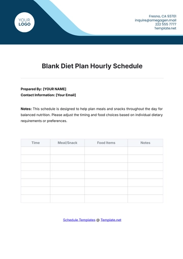 Free Blank Diet Plan Hourly Schedule Template to Edit Online
