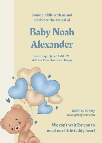 Free Teddy Bear Baby Invitation Template to Edit Online