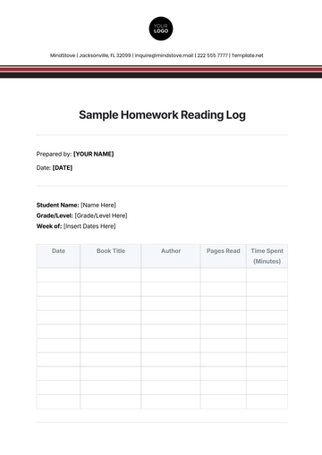 Free Sample Homework Reading Log Template to Edit Online
