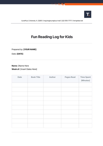 Free Fun Reading Log for Kids Template to Edit Online
