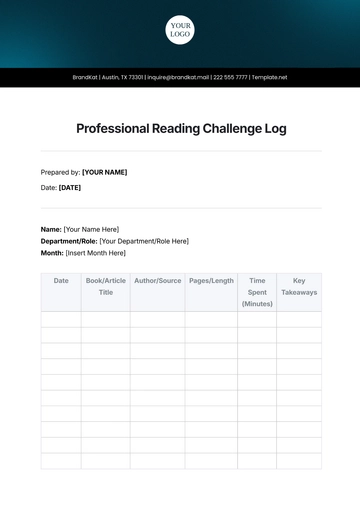 Free Professional Reading Challenge Log Template to Edit Online