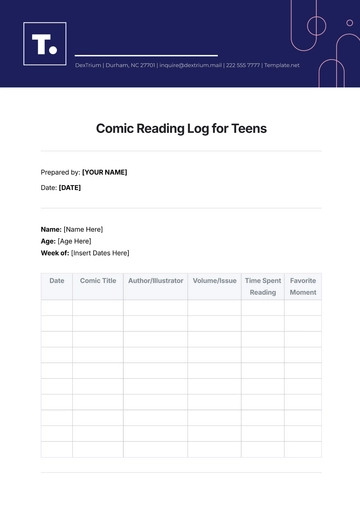Free Comic Reading Log for Teens Template to Edit Online