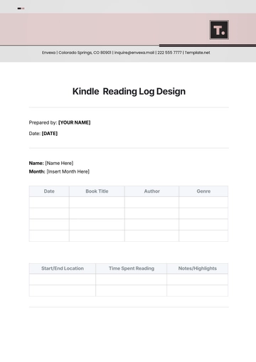 Free Kindle  Reading Log Design Template to Edit Online