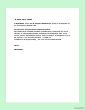 Sample Guarantor Letter for Job Template