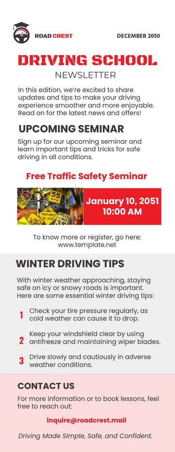 Free Driving School Newsletter Template to Edit Online