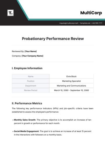 Free Probationary Performance Review Template to Edit Online
