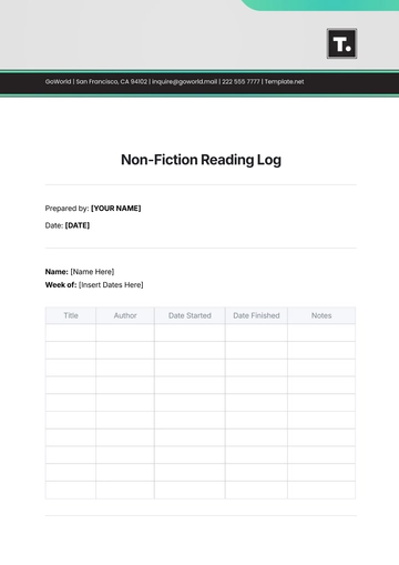 Free Non-fiction  Reading Log Template to Edit Online