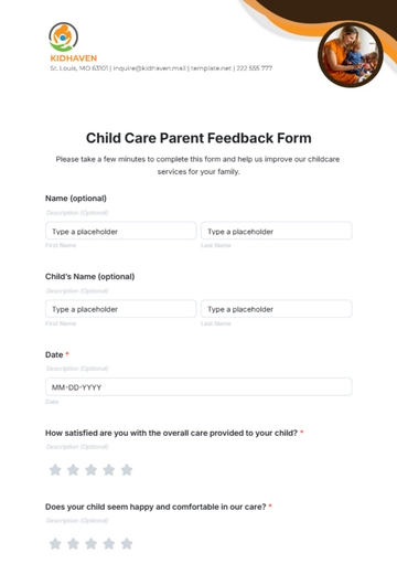 Free Child Care Parent Feedback Form Template to Edit Online