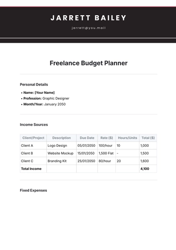 Free Freelance Budget Planner Template to Edit Online
