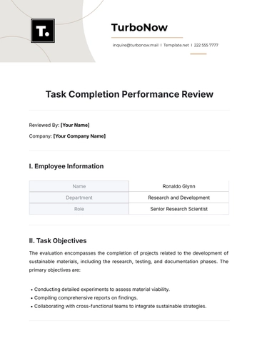 Free Task Completion Performance Review Template to Edit Online