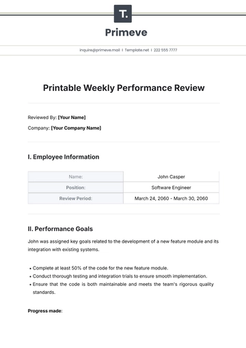 Free Printable Weekly Performance Review Template to Edit Online