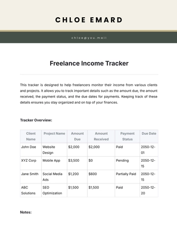 Free Freelance Income Tracker Template to Edit Online