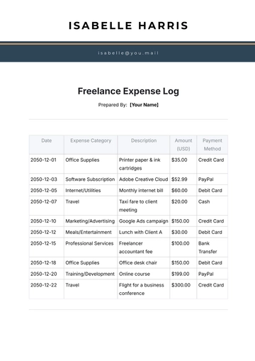 Free Freelance Expense Log Template to Edit Online