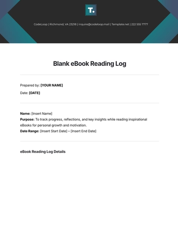 Free Blank eBook Reading Log Template to Edit Online