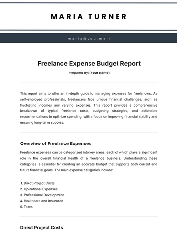 Free Freelance Expense Budget Report Template to Edit Online