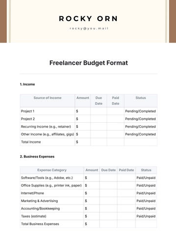 Free Freelancer Budget Format Template to Edit Online