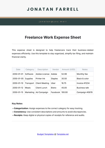 Free Freelance Work Expense Sheet Template to Edit Online