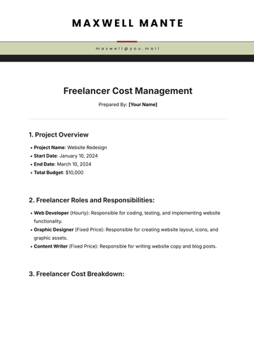 Free Freelancer Cost Management Template to Edit Online