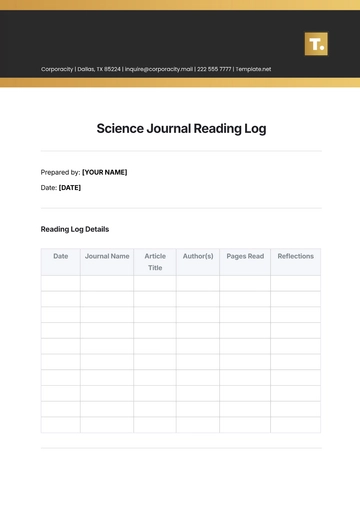 Free Science Journal Reading Log Template to Edit Online