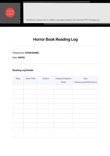 Free Horror Book Reading Log Template to Edit Online