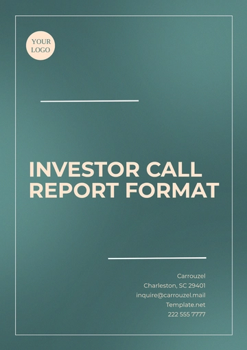 Free Investor Call Report Format Template to Edit Online
