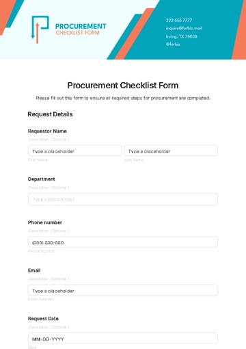 Free Procurement Checklist Form Template to Edit Online