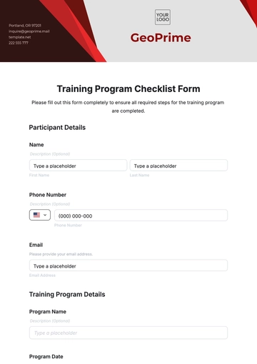 Free Training Program Checklist Form Template to Edit Online