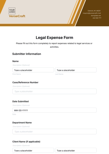 Free Legal Expense Form Template to Edit Online