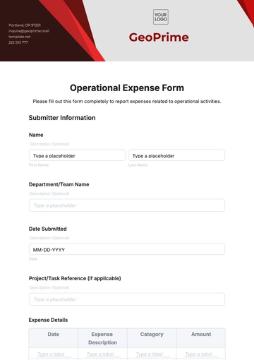 Free Operational Expense Form Template to Edit Online