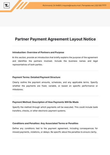 Free Partner Payment Agreement Layout Notice Template to Edit Online