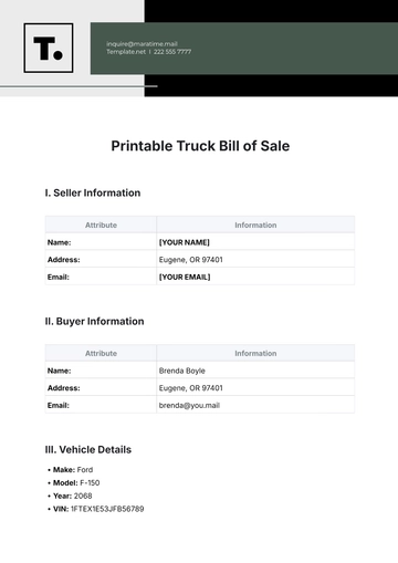 Free Printable Truck Bill of Sale Template to Edit Online
