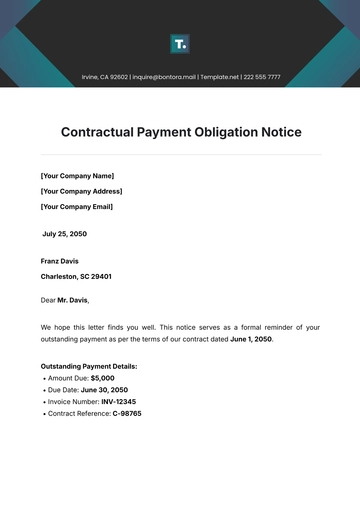 Free Contractual Payment Obligation Notice Template to Edit Online