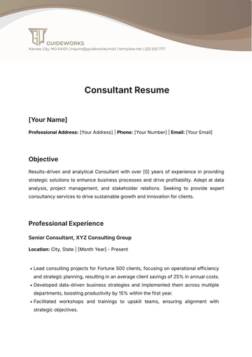 Free Consultant Resume Template to Edit Online