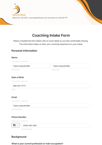 Free Coaching Intake Form Template to Edit Online