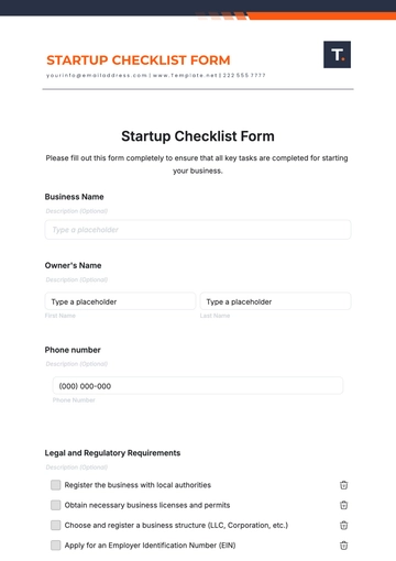 Free Startup Checklist Form Template to Edit Online
