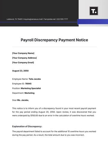 Free Payroll Discrepancy Payment Notice Template to Edit Online