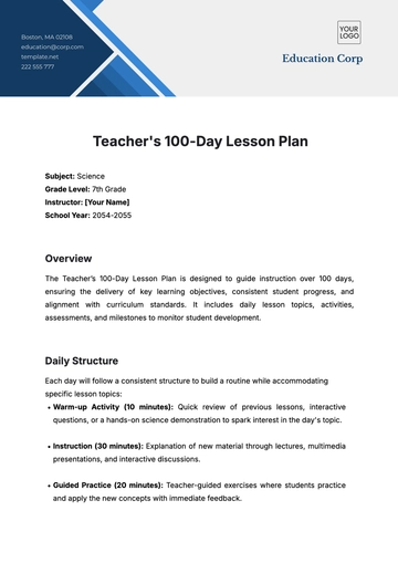Free Teachers 100-Day Lesson Plan Template to Edit Online