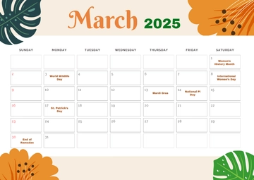 Free March 2025 Calendar Events Template to Edit Online