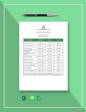 Real Estate Closing Worksheet Template