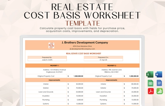 Real Estate Cost Basis Worksheet Template