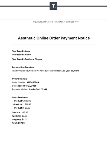 Free Aesthetic Online Order Payment Notice Template to Edit Online