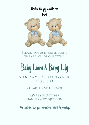 Free Twin Baby Invitation Template to Edit Online