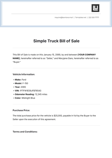 Free Simple Truck Bill of Sale Template to Edit Online